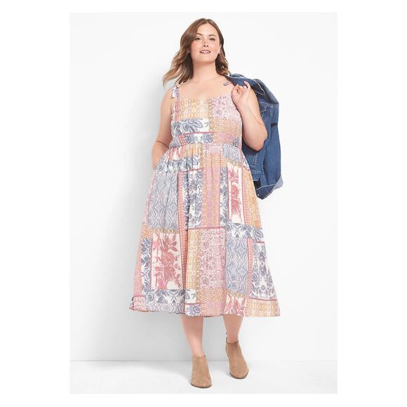 Lane Bryant Dresses & Skirts - Lane Bryant Pink&Yellow Multi Patchwork Boho Tie Shoulder Midi Dress Sz.22W